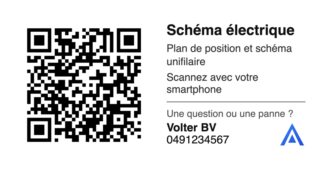 L'autocollant QR pour le coffret, avec le nom, le numéro de téléphone et le logo de l'installateur.